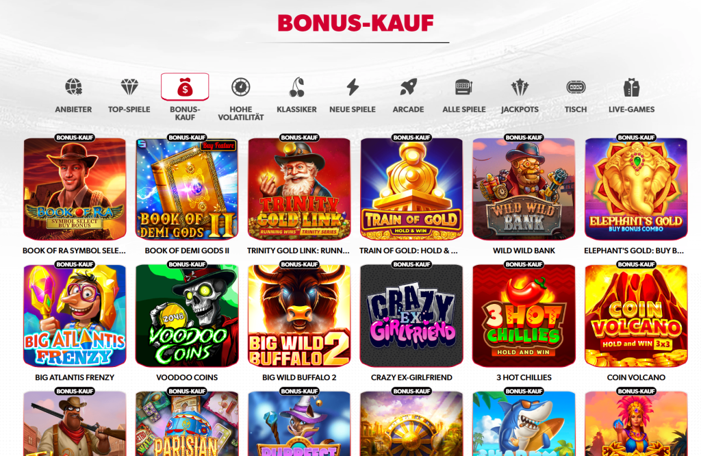 Betista Casino Bonus-Kauf Bereich mit verschiedenen Slot-Spielen und Spielautomaten